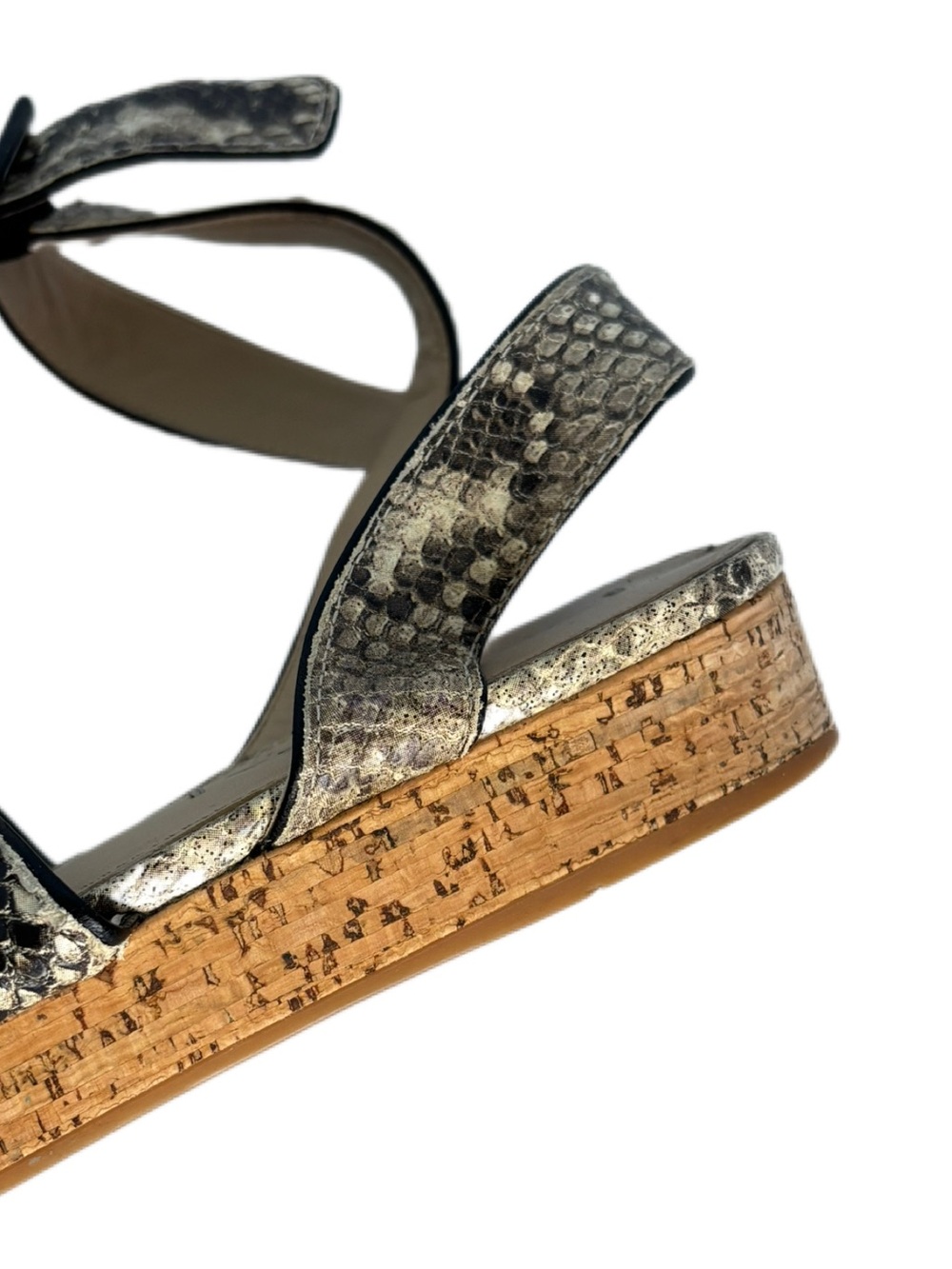 Via Spiga Snakeskin Python Leather Cork Platform Wedge Ankle Wrap Sandals SZ 9